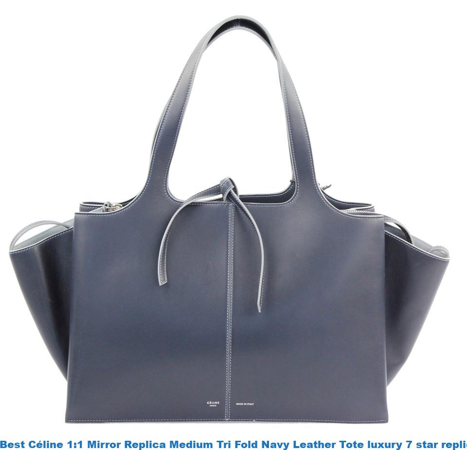 Best Céline 1:1 Mirror Replica Medium Tri Fold Navy Leather Tote luxury 7 star replica handbags ...